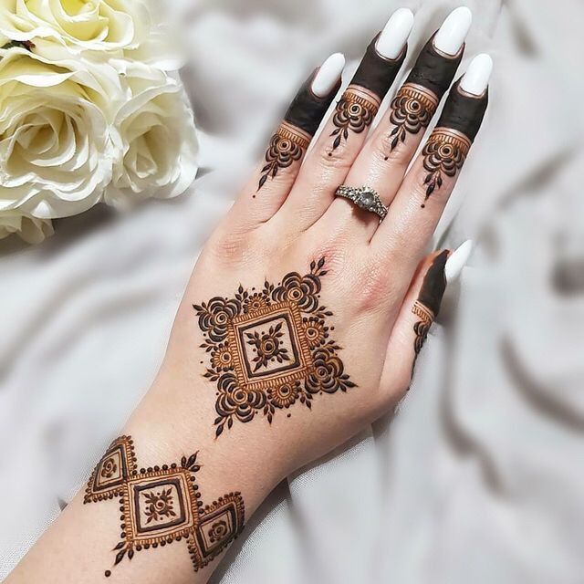 Geometric Fusion Mehndi Front Half Hand design